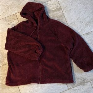 Size 1X, Sherpa like Cozy Burgundy Hooded Jacket